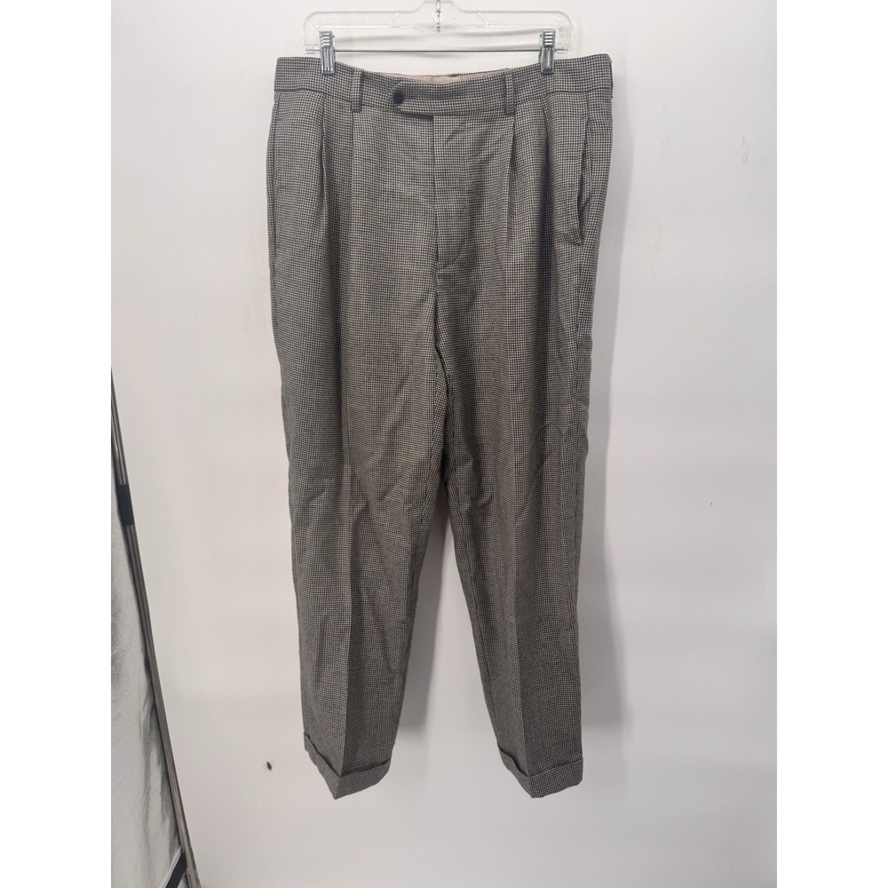 La zetagi Wool Pants Men's Houndstooth 100% Wool Cuffed Size 34 Italy Dress Pant